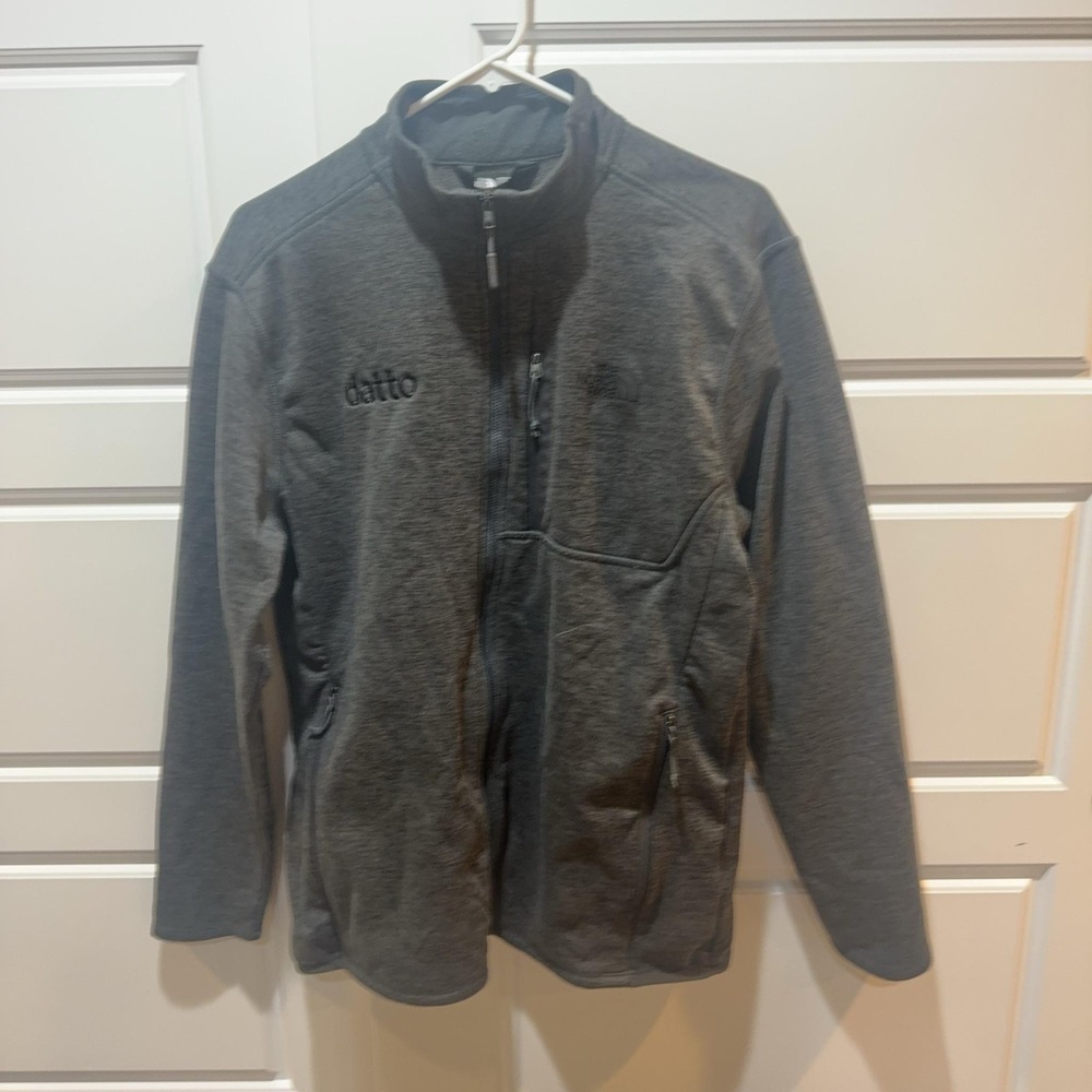 The North Face Jacket Mens Large Gray Full Zip Fleece Datto Logo Pockets Outdoor